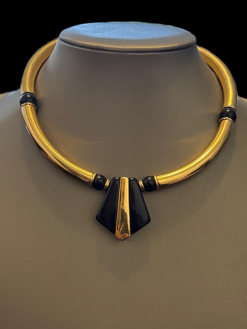 45. Gold and Black Statement Choker Necklace